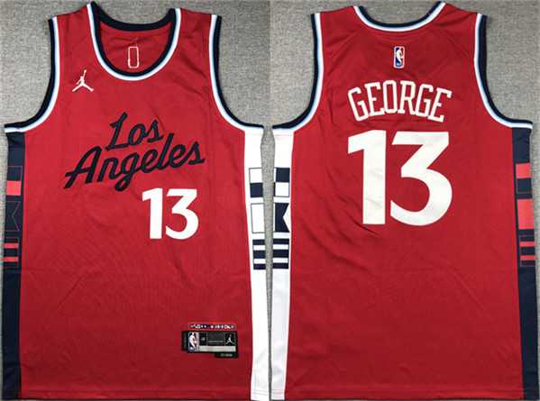 Mens Los Angeles Clippers #13 Paul George Red Stitched Jersey 500w